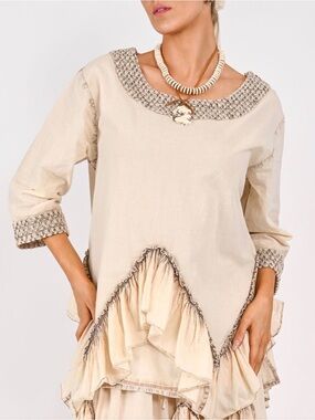 Women’s Cream Ruffle Hem Tunic Top